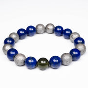 Moldavite + Lapis Lazuli + Meteorite 9.5mm/10mmBead Bracelet 7" - InnerVision Crystals