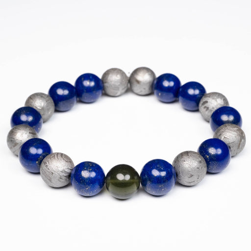 Moldavite + Lapis Lazuli + Meteorite 9.5mm/10mmBead Bracelet 7" - InnerVision Crystals