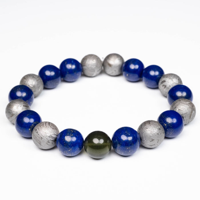 Moldavite + Lapis Lazuli + Meteorite 9.5mm/10mmBead Bracelet 7" - InnerVision Crystals