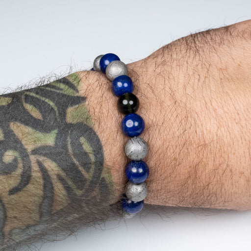 Moldavite + Lapis Lazuli + Meteorite 9.5mm/10mmBead Bracelet 7" - InnerVision Crystals