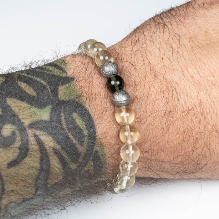Moldavite + Libyan Desert Glass + Meteorite 8mm Bead Bracelet 7.5" - InnerVision Crystals