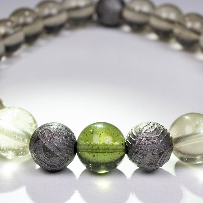 Moldavite + Libyan Desert Glass + Meteorite 8mm Bead Bracelet 7.5" - InnerVision Crystals