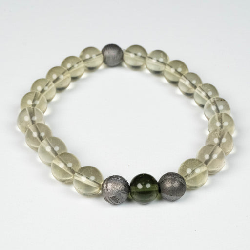 Moldavite + Libyan Desert Glass + Meteorite 8mm Bead Bracelet 7.5" - InnerVision Crystals
