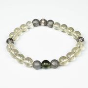 Moldavite + Libyan Desert Glass + Meteorite + Silver OM 8mm Bead Bracelet 7.5" - InnerVision Crystals