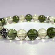 Moldavite + Libyan Desert Glass + Silver OM Bead Bracelet 8.25" - InnerVision Crystals