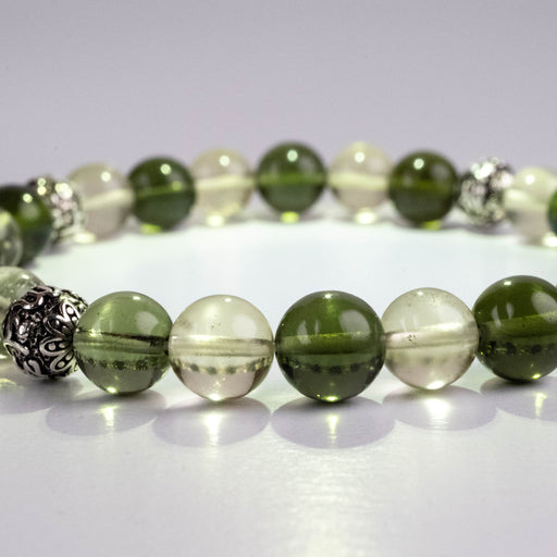 Moldavite + Libyan Desert Glass + Silver OM Bead Bracelet 8.25" - InnerVision Crystals