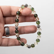 Moldavite + Libyan Desert Glass + Silver OM Bead Bracelet 8.25" - InnerVision Crystals