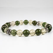 Moldavite + Libyan Desert Glass + Silver OM Bead Bracelet 8.25" - InnerVision Crystals