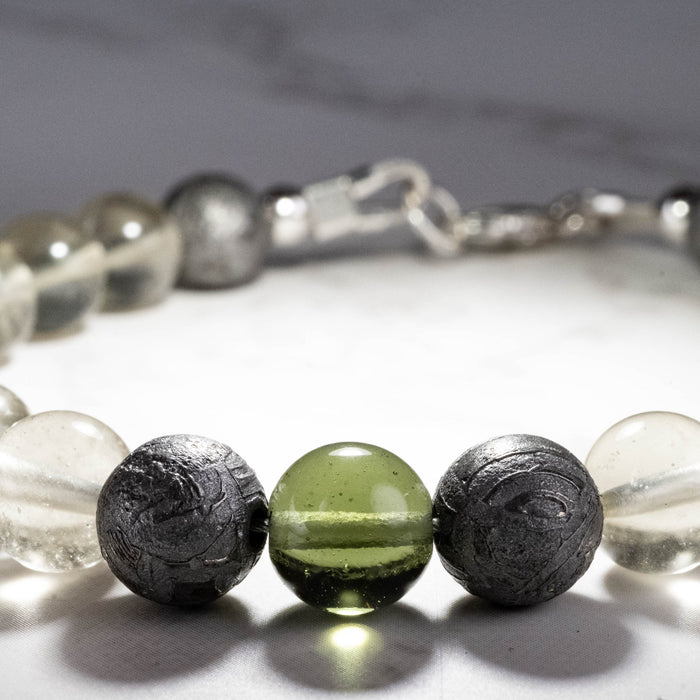 Moldavite + Meteorite + Libyan Desert Glass Bead Bracelet 7.5" - InnerVision Crystals