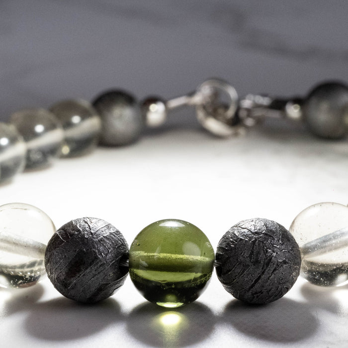 Moldavite + Meteorite + Libyan Desert Glass Bead Bracelet 7.5" - InnerVision Crystals