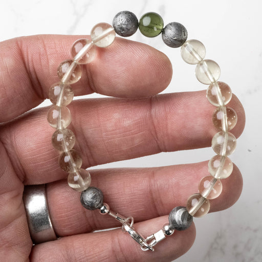 Moldavite + Meteorite + Libyan Desert Glass Bead Bracelet 7.5" - InnerVision Crystals