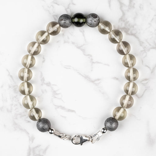 Moldavite + Meteorite + Libyan Desert Glass Bead Bracelet 7.5" - InnerVision Crystals