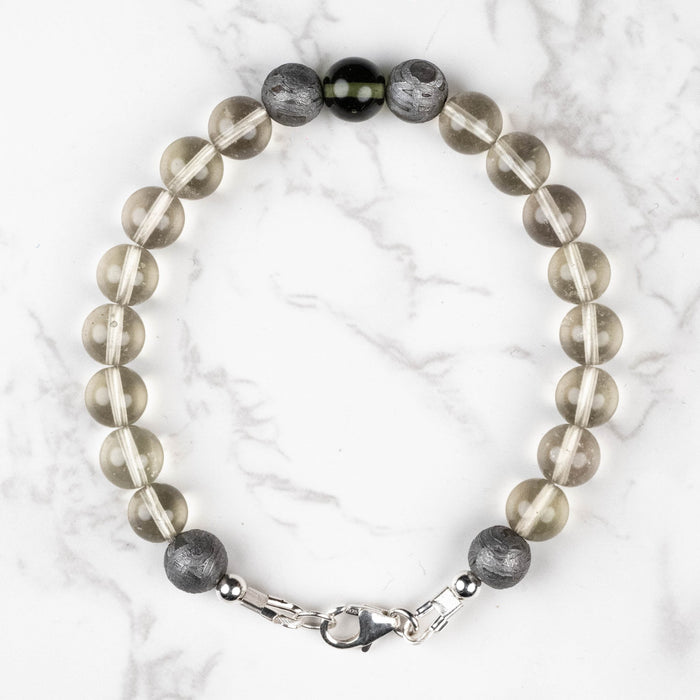 Moldavite + Meteorite + Libyan Desert Glass Bead Bracelet 7.5" - InnerVision Crystals