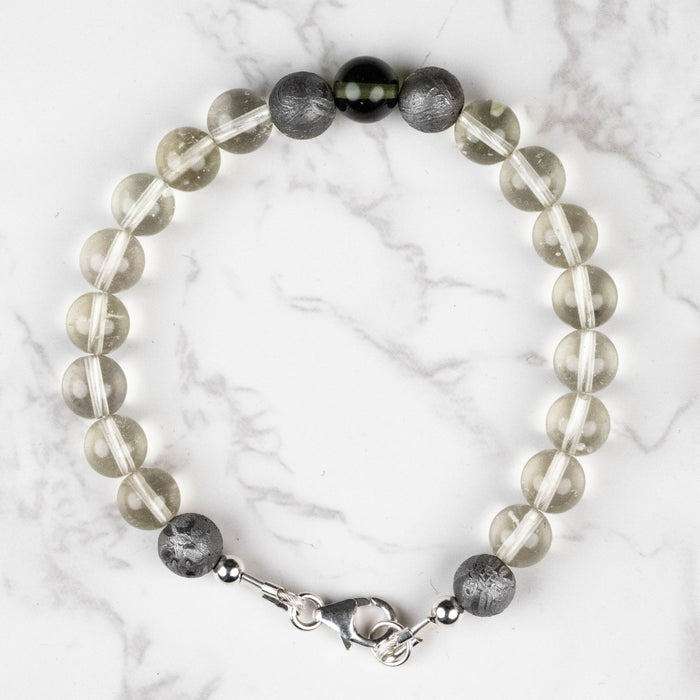 Moldavite + Meteorite + Libyan Desert Glass Bead Bracelet 7.5" - InnerVision Crystals