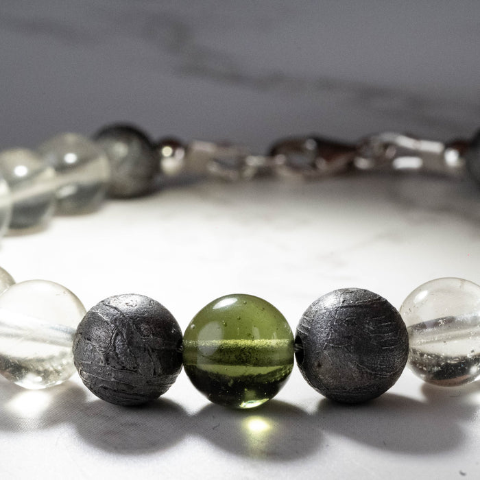 Moldavite + Meteorite + Libyan Desert Glass Bead Bracelet 7.5" - InnerVision Crystals
