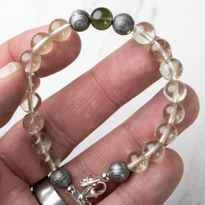 Moldavite + Meteorite + Libyan Desert Glass Bead Bracelet 7.5" - InnerVision Crystals