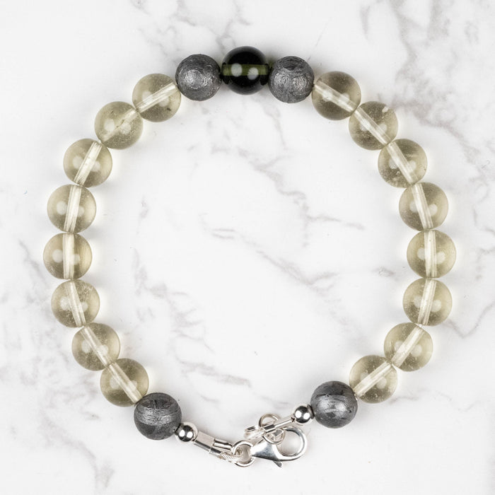 Moldavite + Meteorite + Libyan Desert Glass Bead Bracelet 7.5" - InnerVision Crystals