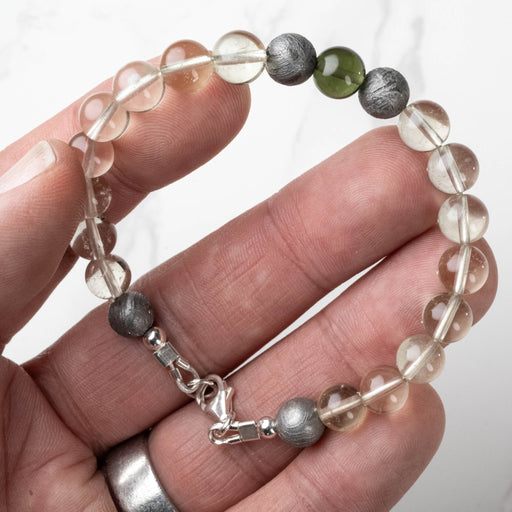 Moldavite + Meteorite + Libyan Desert Glass Bead Bracelet 7.5" - InnerVision Crystals