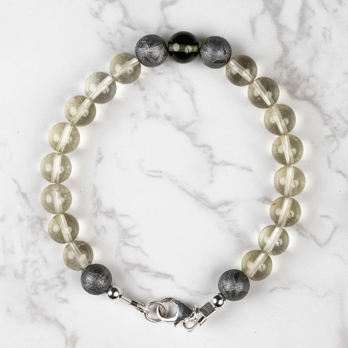 Moldavite + Meteorite + Libyan Desert Glass Bead Bracelet 7.5" - InnerVision Crystals