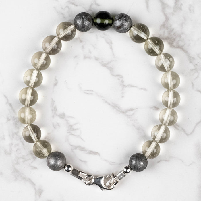 Moldavite + Meteorite + Libyan Desert Glass Bead Bracelet 7.5" - InnerVision Crystals