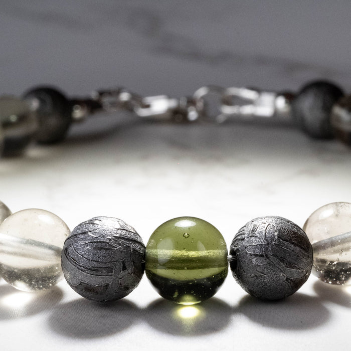 Moldavite + Meteorite + Libyan Desert Glass Bead Bracelet 7.5" - InnerVision Crystals
