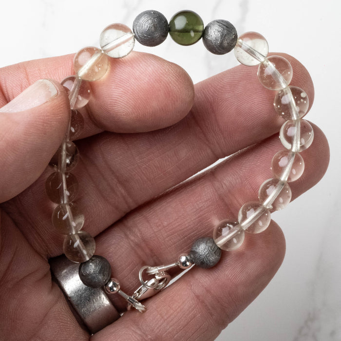 Moldavite + Meteorite + Libyan Desert Glass Bead Bracelet 7.5" - InnerVision Crystals