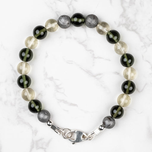 Moldavite + Meteorite + Libyan Desert Glass Bead Bracelet 7.5" - InnerVision Crystals