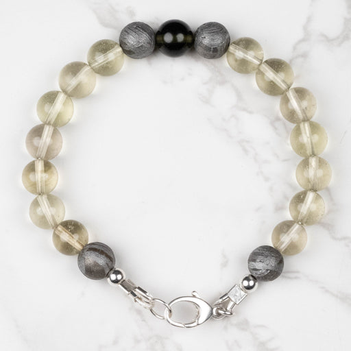 Moldavite + Meteorite + Libyan Desert Glass Bead Bracelet 7.5" .925 Silver - InnerVision Crystals
