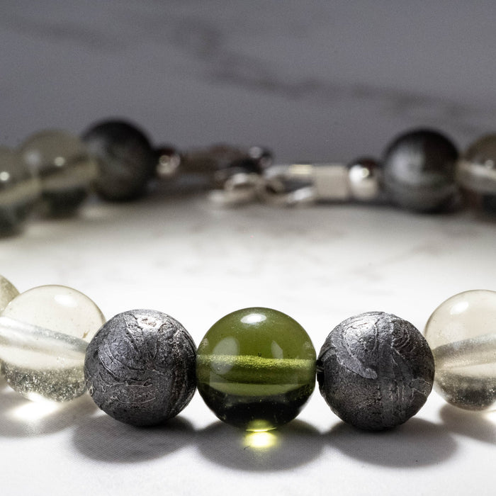 Moldavite + Meteorite + Libyan Desert Glass Bead Bracelet 7.5" - InnerVision Crystals