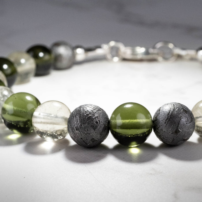 Moldavite + Meteorite + Libyan Desert Glass Bead Bracelet 7.5" - InnerVision Crystals