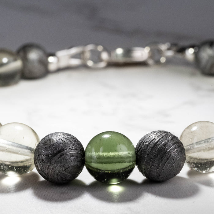 Moldavite + Meteorite + Libyan Desert Glass Bead Bracelet 8" - InnerVision Crystals