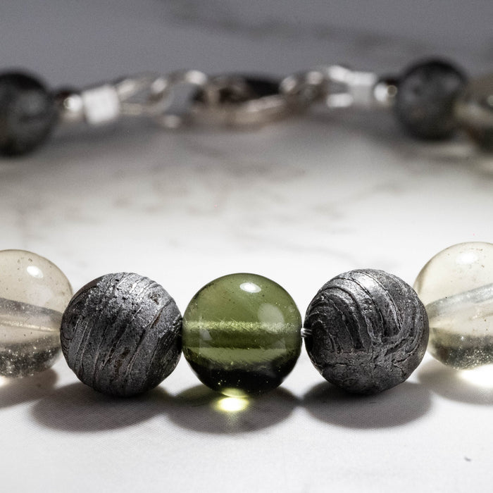 Moldavite + Meteorite + Libyan Desert Glass Bead Bracelet 8" - InnerVision Crystals