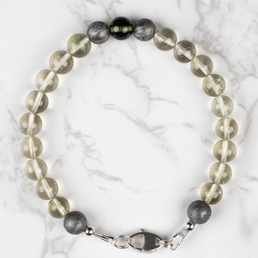 Moldavite + Meteorite + Libyan Desert Glass Bead Bracelet 8" - InnerVision Crystals