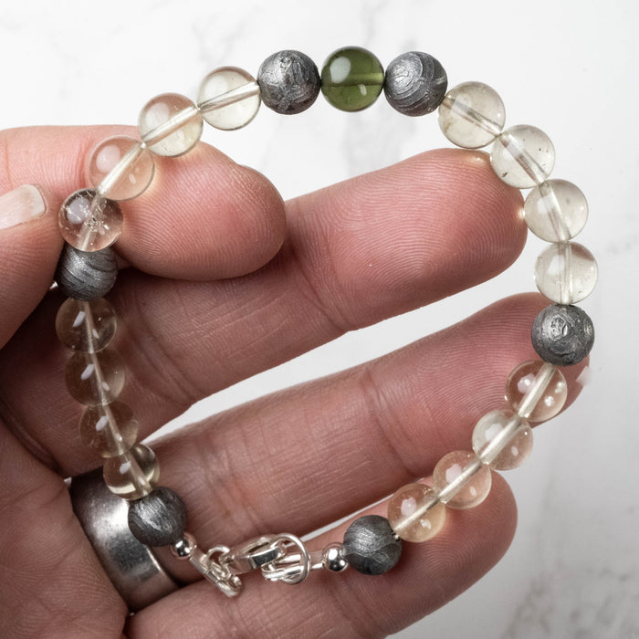 Moldavite + Meteorite + Libyan Desert Glass Bead Bracelet 8" - InnerVision Crystals