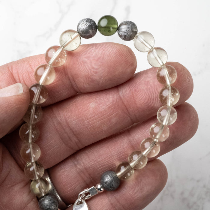 Moldavite + Meteorite + Libyan Desert Glass Bead Bracelet 8" - InnerVision Crystals