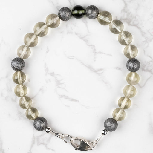 Moldavite + Meteorite + Libyan Desert Glass Bead Bracelet 8" - InnerVision Crystals