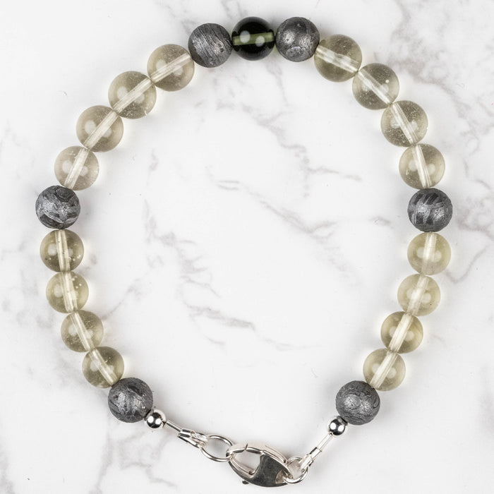 Moldavite + Meteorite + Libyan Desert Glass Bead Bracelet 8" - InnerVision Crystals