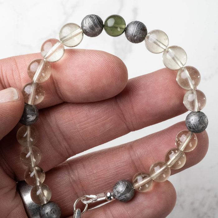Moldavite + Meteorite + Libyan Desert Glass Bead Bracelet 8" - InnerVision Crystals
