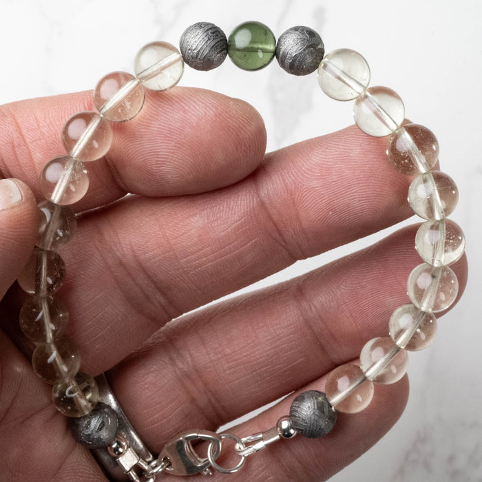 Moldavite + Meteorite + Libyan Desert Glass Bead Bracelet 8" - InnerVision Crystals