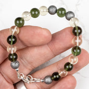 Moldavite + Meteorite + Libyan Desert Glass Bead Bracelet 8" .925 Silver - InnerVision Crystals