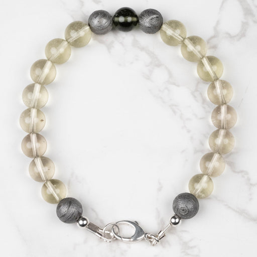 Moldavite + Meteorite + Libyan Desert Glass Bead Bracelet 8" .925 Silver - InnerVision Crystals