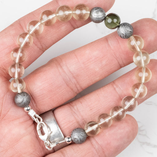Moldavite + Meteorite + Libyan Desert Glass Bead Bracelet 8" .925 Silver - InnerVision Crystals