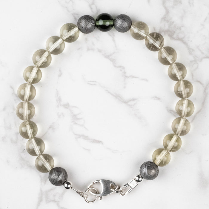 Moldavite + Meteorite + Libyan Desert Glass Bead Bracelet 8" - InnerVision Crystals