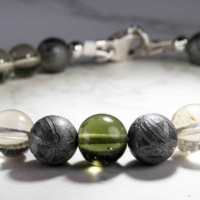 Moldavite + Meteorite + Libyan Desert Glass Bead Bracelet 8" - InnerVision Crystals