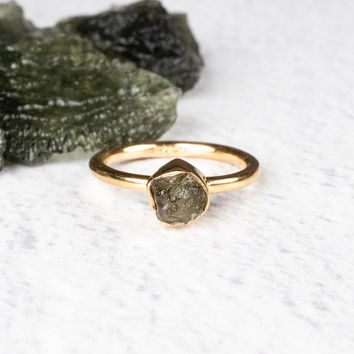 Moldavite Ring .925 Silver + 18k Gold - InnerVision Crystals