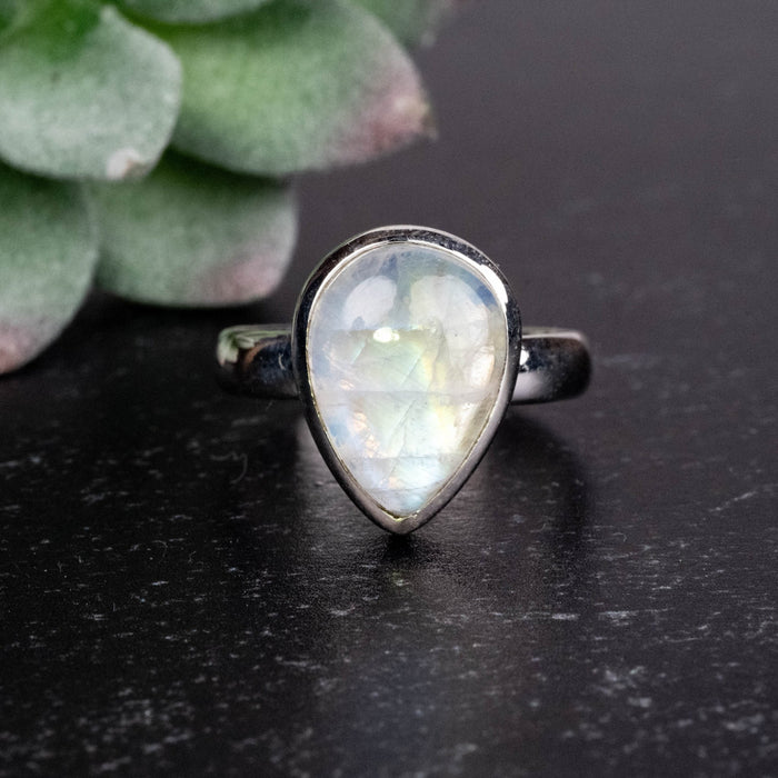 Moonstone Ring 14x10mm Size 8 .925 Silver - InnerVision Crystals
