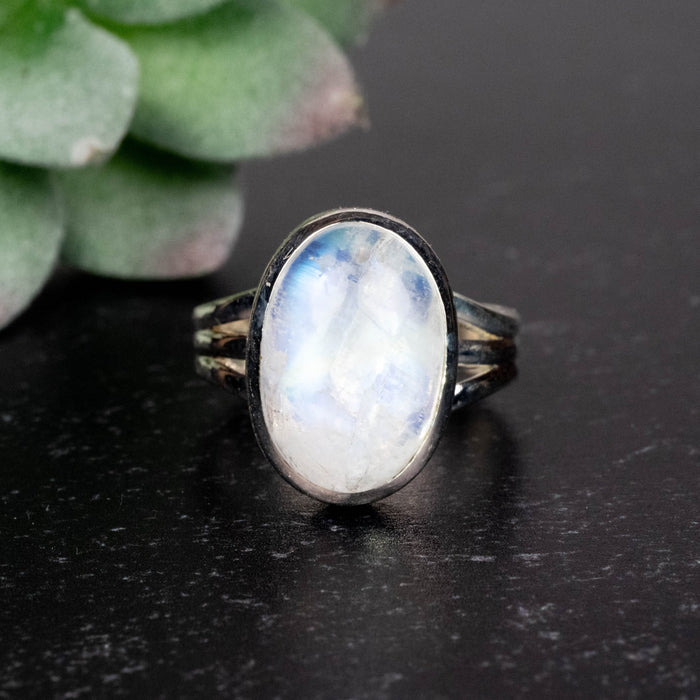 Moonstone Ring 16x11mm Size 7 .925 Silver - InnerVision Crystals