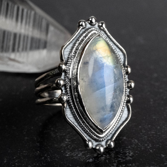 Moonstone Ring 18x8mm Size 4 - InnerVision Crystals