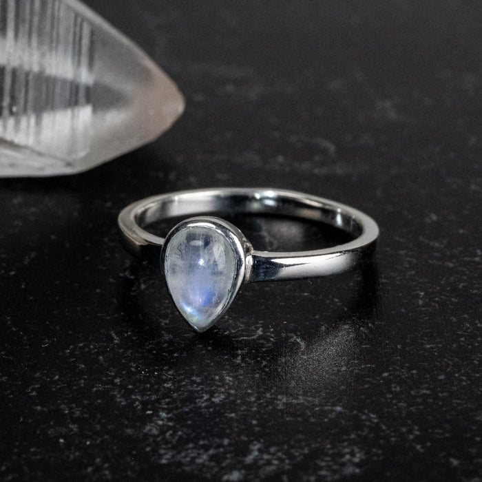 Moonstone Ring 8x5mm Size 6 - InnerVision Crystals
