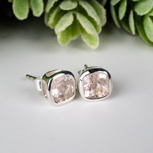 Morganite Earrings 7mm Studs .925 Silver - InnerVision Crystals